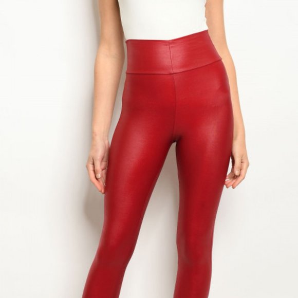 Last 1! Red faux leather leggings - Picture 3 of 5
